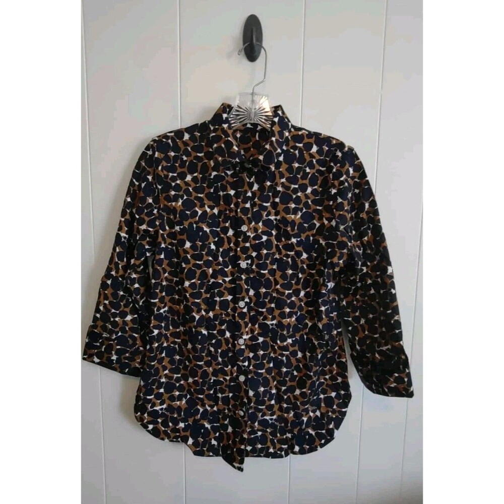 Women's Brown & Black Collared Stretch Button Up Shirt Size M